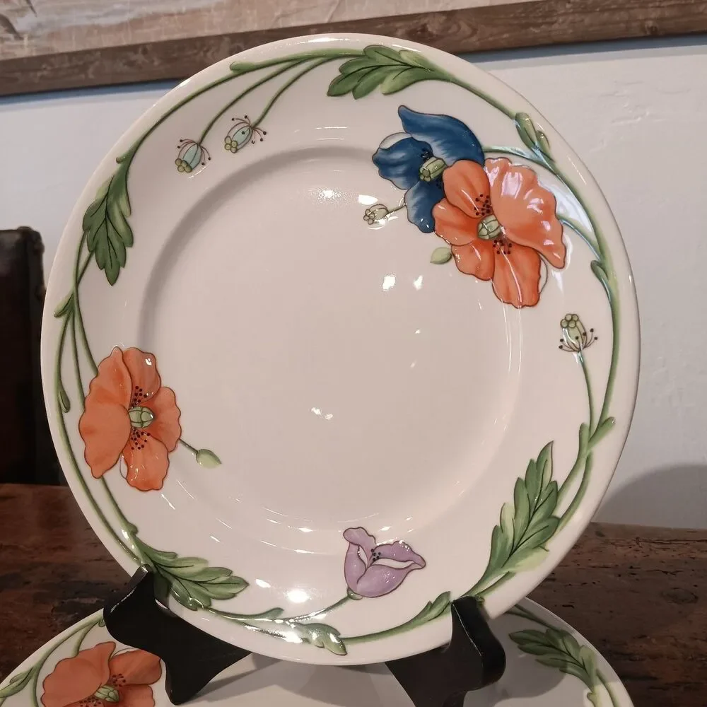 VTG Villeroy & Boch Amapola 8.25 Set of 3 Salad Plates 80's Cottagecore Floral